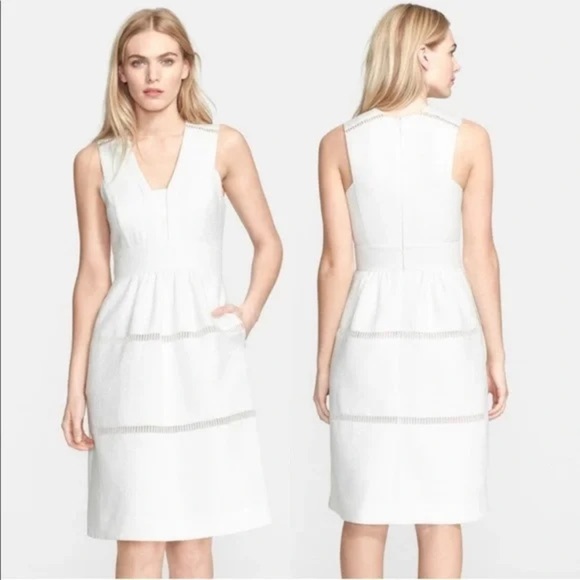 Rebecca Taylor White Matelassé Sleeveless Textured Knit Fit and Flare Dress 8 - Picture 1 of 8